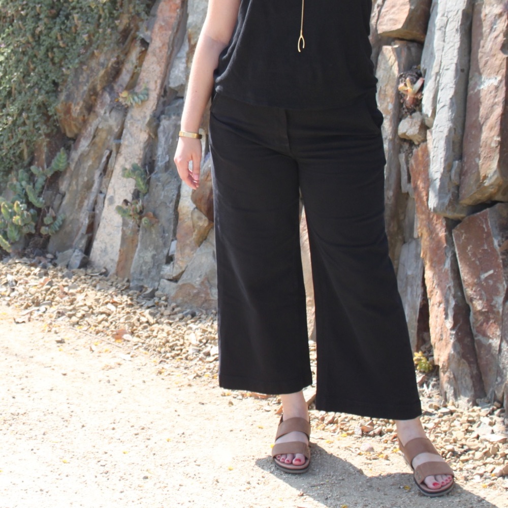 High rise wide leg crop black